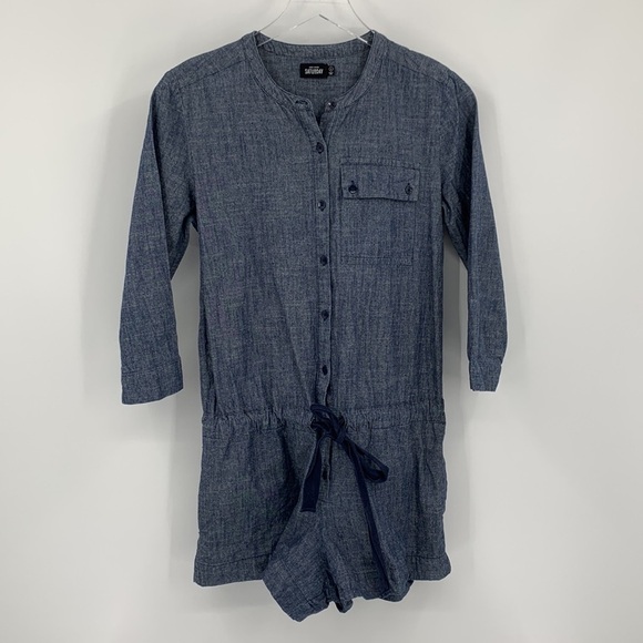 Kate Spade Saturday chambray denim cotton romper shorts button jumpsuit blue S - Picture 1 of 4